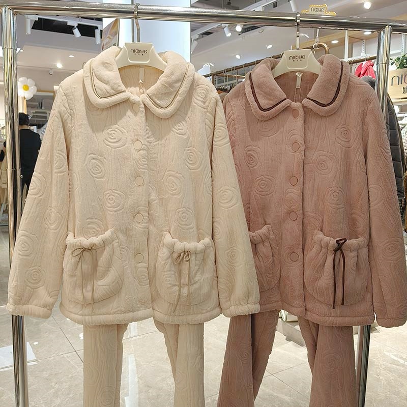 妮可雅睡衣女加厚珊瑚绒2025秋冬新款开衫甜美可爱家居服套装正品