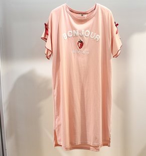 全棉家居服 佰伦世家短袖 睡裙女纯棉夏季 草莓甜美可爱大码 宽松薄款