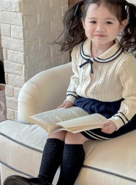 Passy'sChoice女大中小童miu系学院风翻领薄款细线纯棉线针织开衫