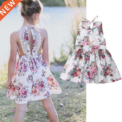 Summer Dress for Baby Girl Sleeveless Floral Printed Backles