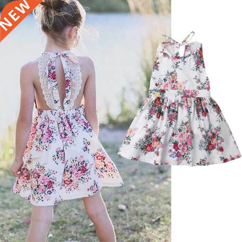 Summer Dress for Baby Girl Sleeveless Floral Printed Backles