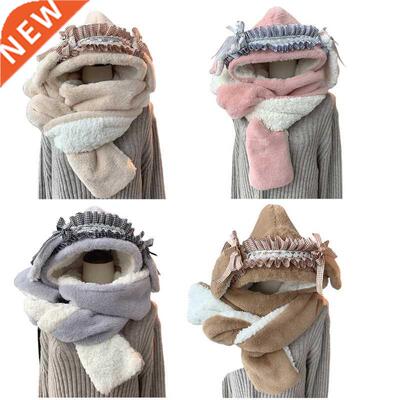 E8FA 3-in-1 Cute Thicken Lolita Hat Rabbit Ear Hat Scarf Glo
