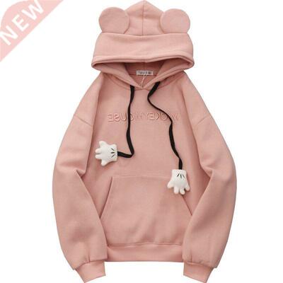 Female Sweatshirt Kawaii Hoodies Cartoon Bear Ears Hoodie Pu