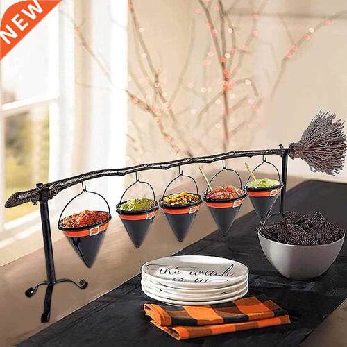 Halloween Witch Hat Broom Snack Bowl Rack with Removable