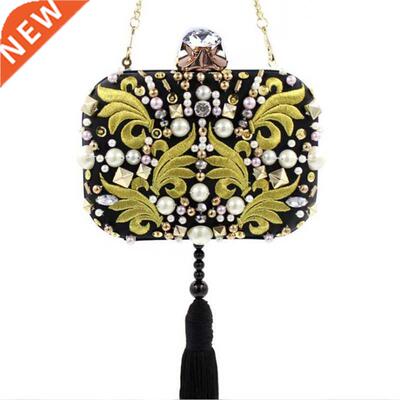 Luxury Women Bag Evening Clutch Bags Vintage Tassel Pearl Ev