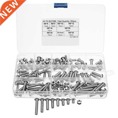 150Pcs M5 6-30mm Hex Socket Button Head Screw Allen Bolt Ass