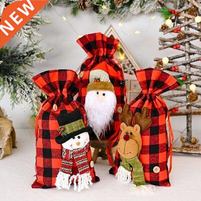 3D Snt Elk Snowmn Gift Bgs Plid Flnnelette Pckging
