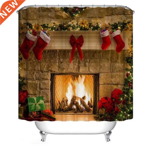 Christms Shower Curtin Set 3D Digitl Printing Wterproof