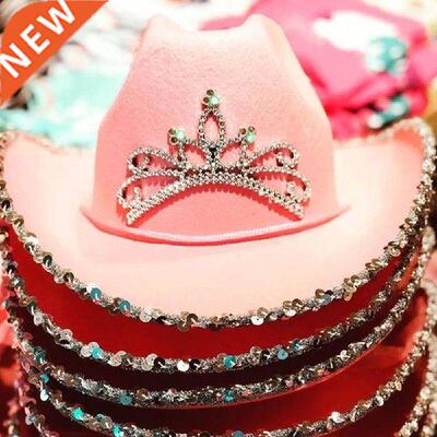 Western Style Tiara Cowgirl Hat for Women Girl Pink Tiara