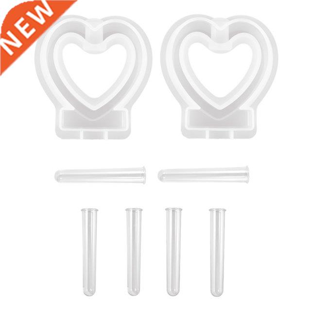 2 Pcs Heart-Shaped Vase Resin Mold With Test Tubes,Resin Mol