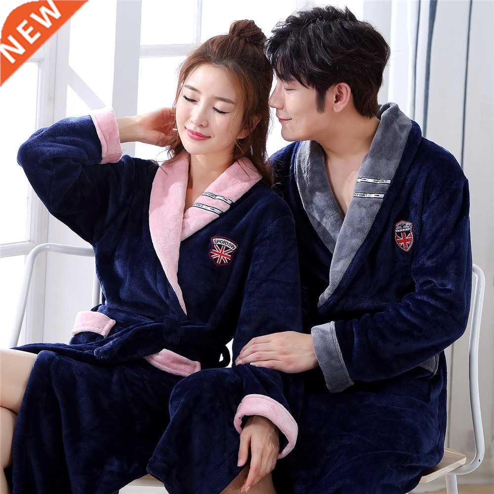 Winter Flannel Lovers Robe Gown Elegant Solid Casual Sleepwe