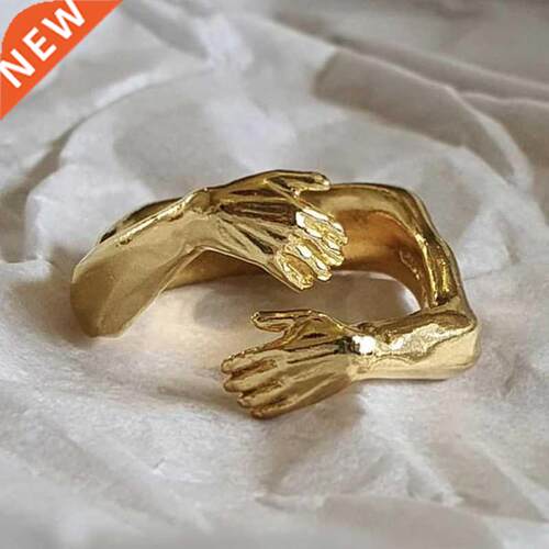 New Ins Vintage Romantic Love Hug Carved Hand Ring Love Adj