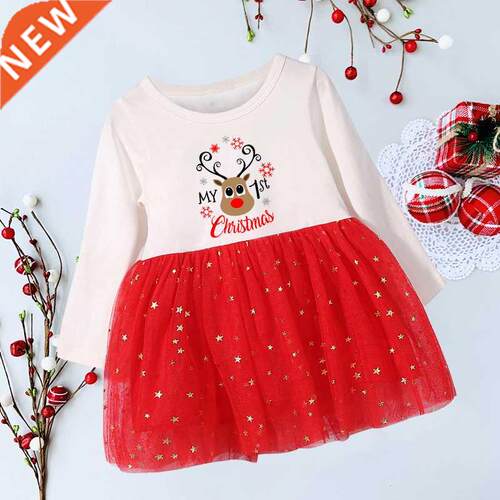 My First Christmas Toddler Infant Girl Christmas Dress Merry