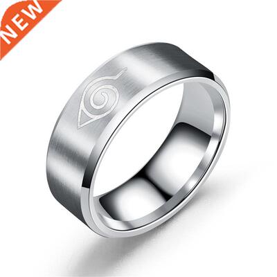 2021 New Konoha Sign 316L Stainless Steel Ring Black Finger