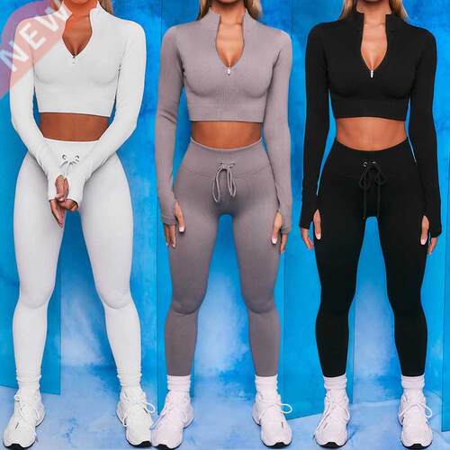 Seamless Yoga Set Women Sports Suit Zipper Long Sleeve Sport