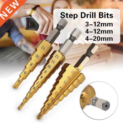 3Pcs 3-12mm 4-12mm 4-20mm HSS Straight Groove Step Drill Bit