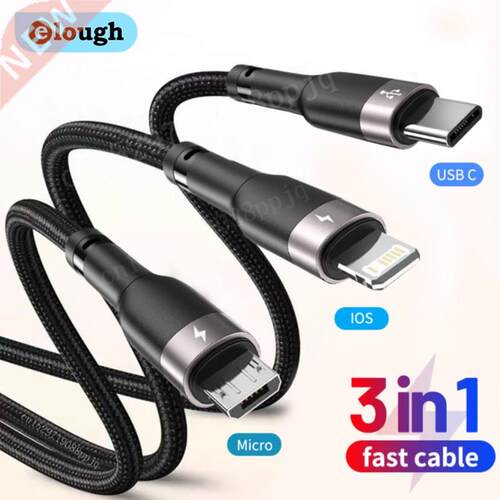 Elough 3 in 1 USB Cable For iPhone 13 12 Pro 11 XR Fast Char