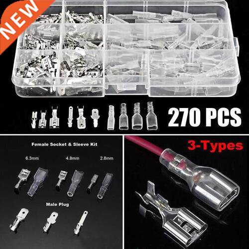 270Pcs 2.8/4.8/6.mm Spade Connectors Electrical Wire Crimp