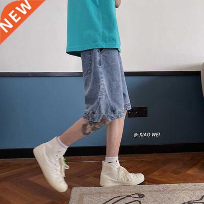 2021 Summer New Men's Loose Short Jeans Fashion Slit Decor D