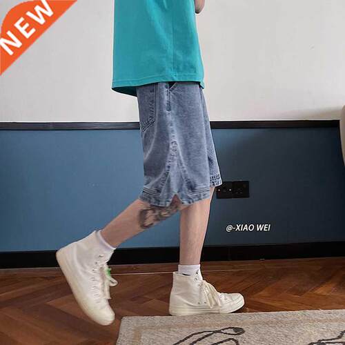 2021 Summer New Men's Loose Short Jeans Fashion Slit Decor D