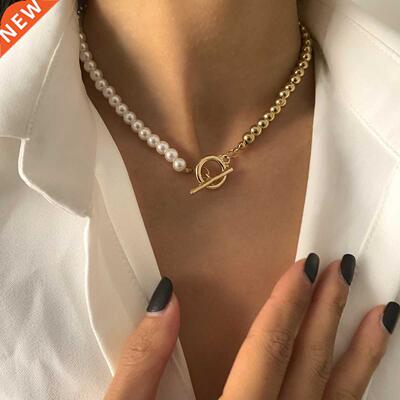 2021 New Fashion Baroque Pearl Chain Necklace Women Collar W