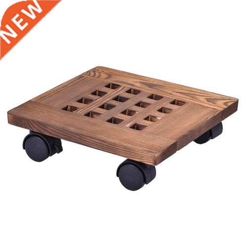 10 Inch Rolling Wooden Planter Caddy Potted Plant Stand With