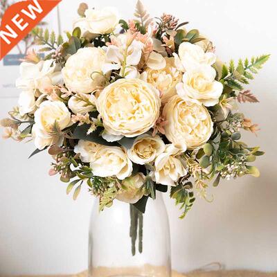 Silk Artificial Rose Flowers Cheap Autumn Decoration White W