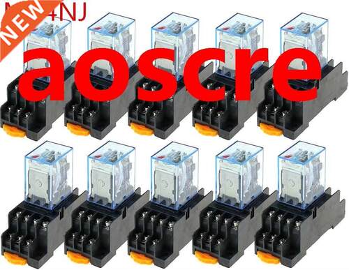 10PCS MY4 Power Relay MY4NJ with Din Rail Mount Socket Base