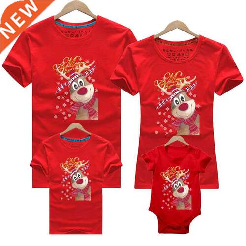 Christmas Mom Dad T-shirt Christmas Deer Print Family Matchi