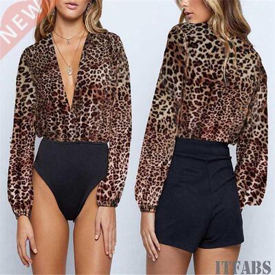 Deep V neck Cotton Leotard Print Bodysuit Women Slim Fit Rom