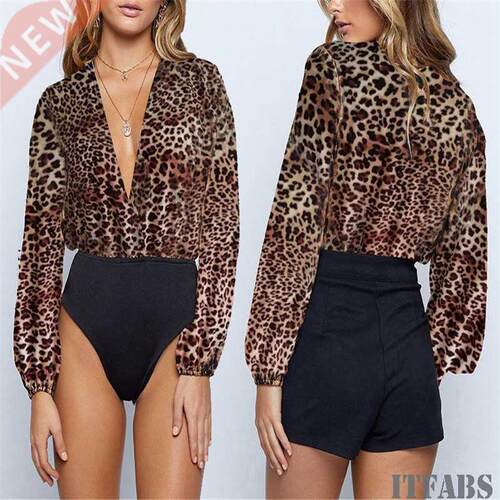 Deep V neck Cotton Leotard Print Bodysuit Women Slim Fit Rom