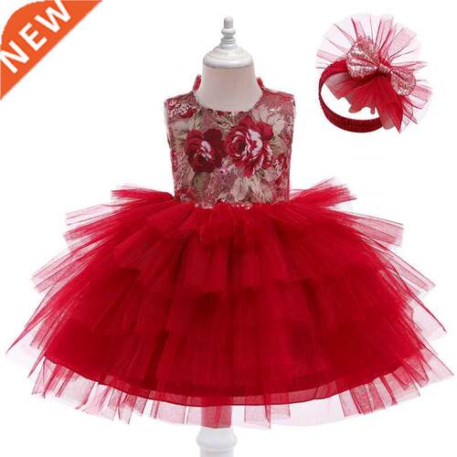 New European and American bow flower girl dress children's