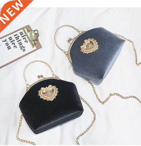 Female Velvet Pearl Handbag Vintage Velour Heart Design Even