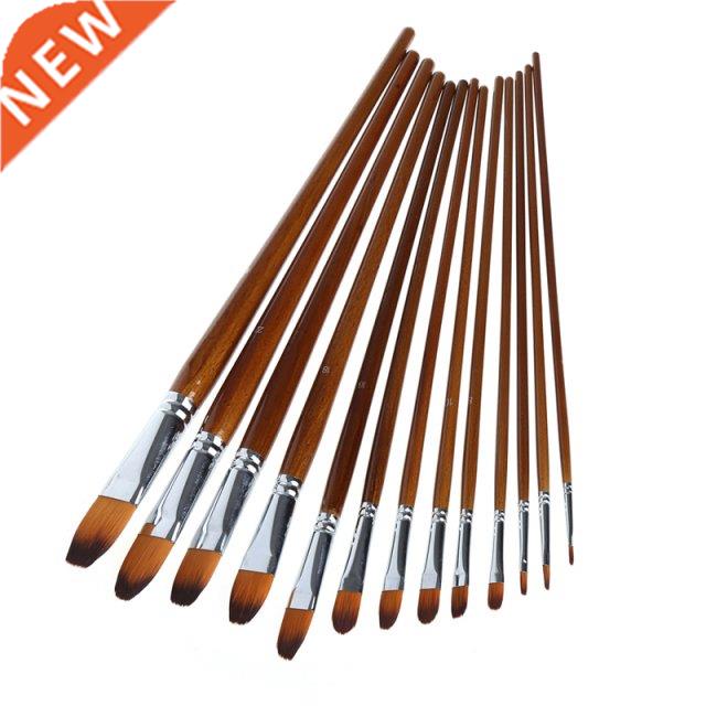 13Pcs Artist Paint Brush Set Nylon Hair Watercolor Oil Paint - 实物图
