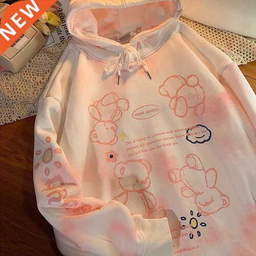 2021 Spring Autumn Tie Dye Hoodie Women Thick Warm Cute Pink