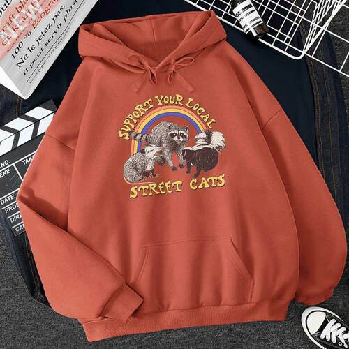 Support Your Local Street Cats Print Women Hoodie Cartoons C