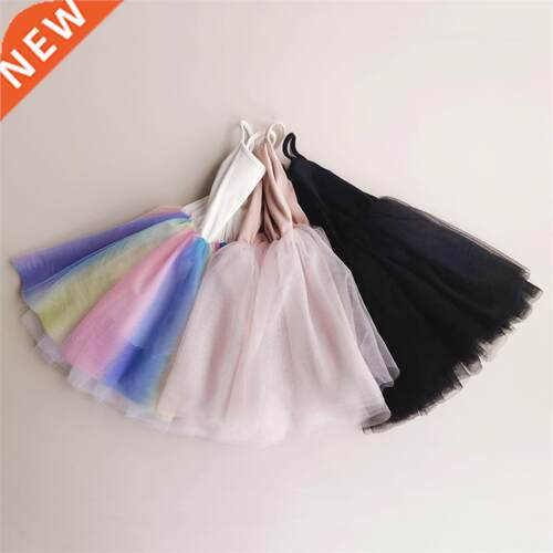 Girls Kids Dress Solid Dress Summer Rainbow Strap Skirts Bla