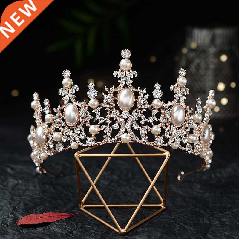 Baroque Luxury Silver Plated Crystal Pearls Bridal Tiaras Cr