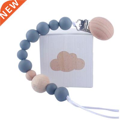 Newborn Feeding Pacifier Baby Wooden Beaded Pacifier Clip Si