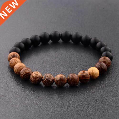 8mm New Natural Wood Beads Bracelets Men Black Ethinc Medita