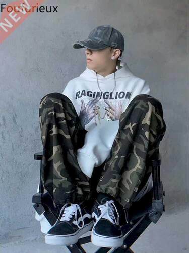 Foufurieux Camouflage Woman Man High Waist Cargo Pants Strai