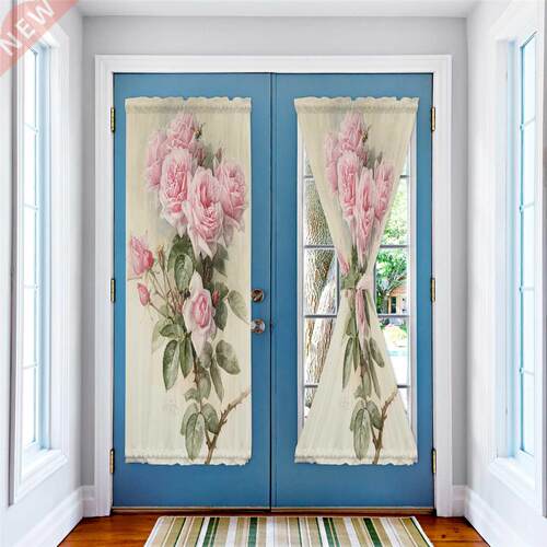 Pink Flower Rose Vintage Door Curtains for Living Room