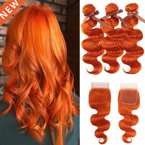 Black Pearl Orange Bundles With Closure Malaysian Body Wave
