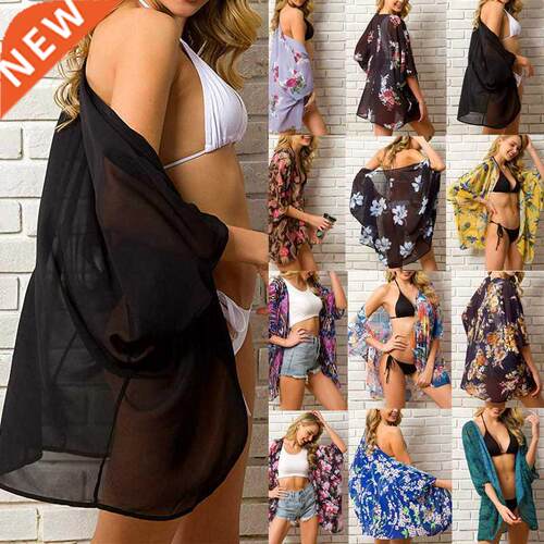2020 Summer Women Chiffon Floral Kimono Beach Cardigan Sheer