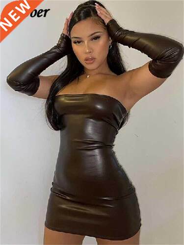 Nibber Y2K Leather With Gloves Party Dress Women's Backless
