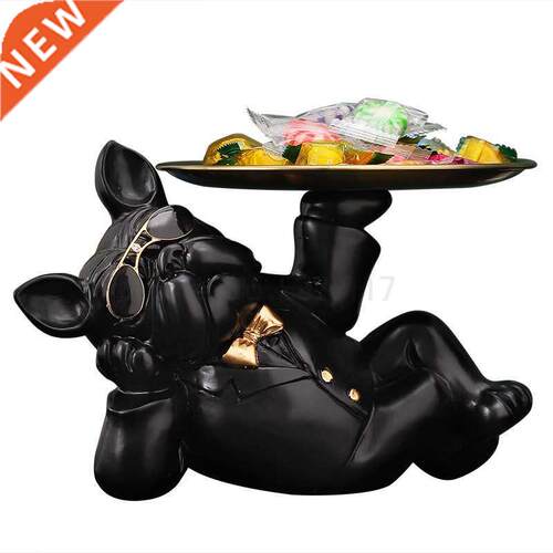 European Creative Resin Bulldog / Bear Golden Tray Storage