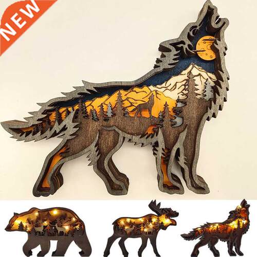 Home Decor Wooden Animal Wolf Figurines and Sculptures Creat