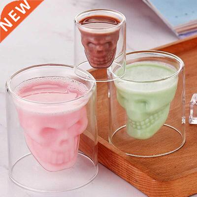 Double wall glass skull cup Transparent wine whisky tea coff