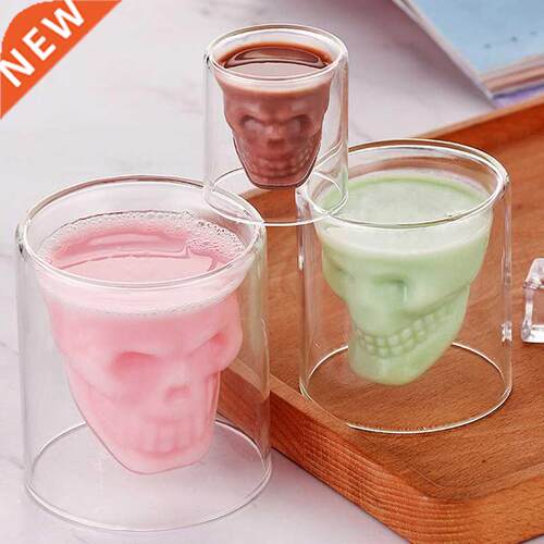Double wall glass skull cup Transparent wine whisky tea coff