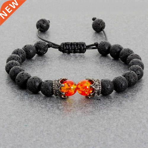 Black Lava Stone Crown Charm Tiger Eye Beads Bracelet For Me